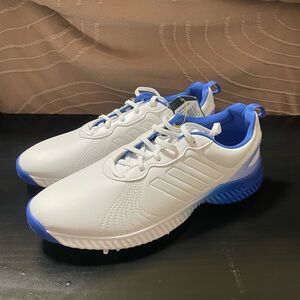 White and Blue Adidas Golf Shoes